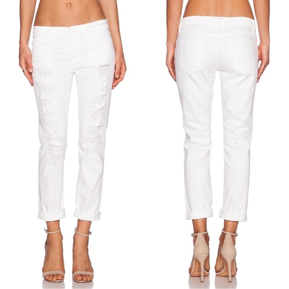 Current Elliott the Fling White Tattered Jeans Straight leg Boyfriend revolve - Picture 1 of 13